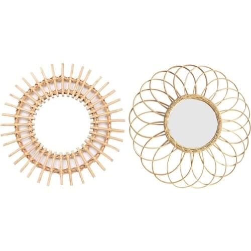 Rattan Innovative Art Decoration Round Makeup Mirror Dressing Bathroom Wall Hanging Mirrors Craft Photo Props