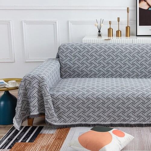 Grey Tassel Sofa Cover for Living Room Decor Plaid Funda Sofa Towel Dust Cover Multi-Function Read Chaise Lounge TapestryBlanket