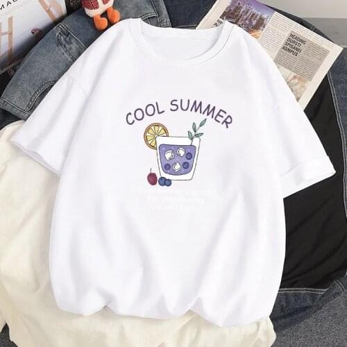 100% Cotton Casual T Shirt Tops Kawaii Anime Blueberry Womens Clothes Summer Harajuku y2k Loose Short Sleeved Oversized T-shirt