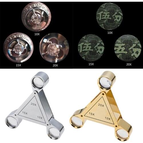 Triangle Foldable Magnifier 10X 15X 20X Jeweler Optics Loupes Magnifying Glass 3 Lens Gem Magnifying Lens