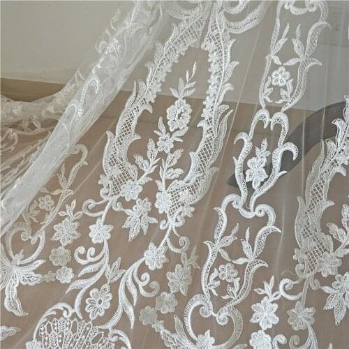 Gorgeous Embroidered Lace Off White Sequined Bridal Lace Fabric for Wedding, Gowns, Table Cloth, Curtain