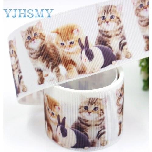 YJHSMY G-18716-638,10 yards 38 mm Cat Ribbons Thermal transfer Printed grosgrain Wedding Accessories DIY handmade material