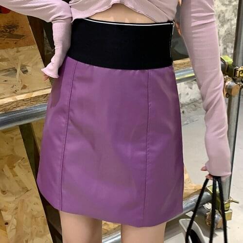 Sexy Letter High Waist Pu Leather Skirts Women Sash zipper Pencil Mini Skirt 2020 Spring Streetwear Red Purple Skirts Short 211H