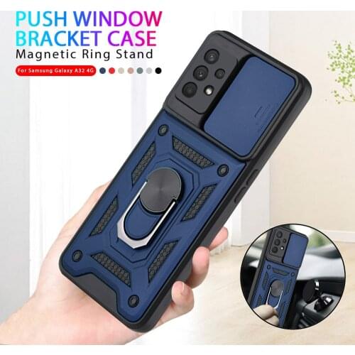 Slide Push Camera Protection Case For Samsung A32 A52 A22 A72 A12 A82 A51 A71 A31 A11 M51 Car Magnetic Ring Armor Cover Fundas