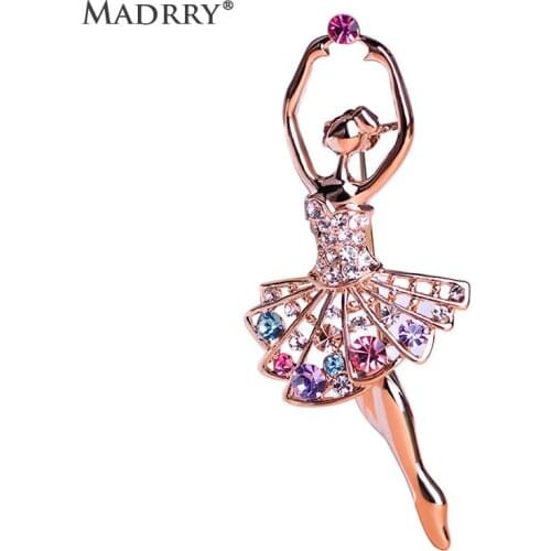 Madrry Alloy Metal Ballet Dance Girl Brooch Pin Up Hijab Pins Full Crystals Broche Wedding Souvenirs for Women Kawaii Broach