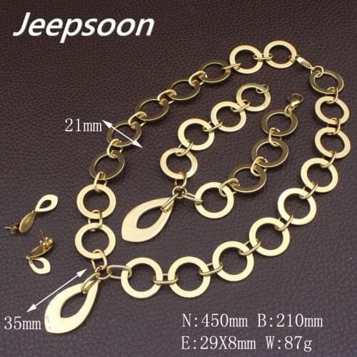 Womens Fashion Stainless Steel Vintage Jewelry Plated Gold Color Bracelet Necklace Earrings Sets For Women SFXGADDB1