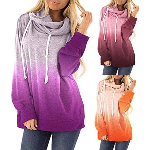 Female Casual Sweatshirts Tie Dyes Print Cowl Hoodies Sweatshirt Autumn Winter Long Sleeve Women Loose Drawstring Hoodies