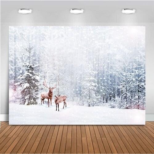 Winter wonderland background for photography Elk Snow backdrop for photo studio snowflake backgrounds forest portrait photobooth