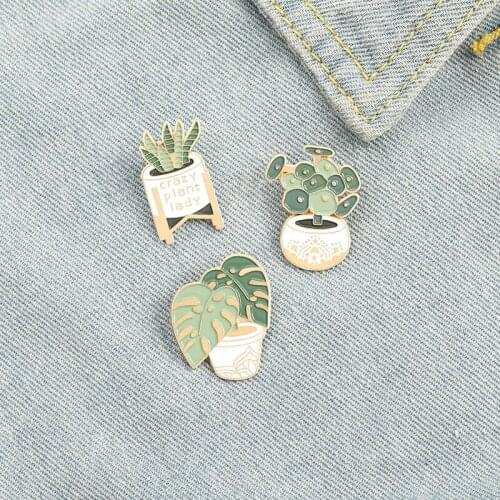 Cartoon Plant Badge Clothes Lapel Pin Potted Pins Jewelry Personalized Letters Potted Aloe Leaf Brooch Badge Gift For Friends