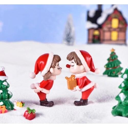 ZOCDOU1 Piece Cute Christmas Boy Girl Small Statue Little Figurine Crafts Figure Ornament Miniatures