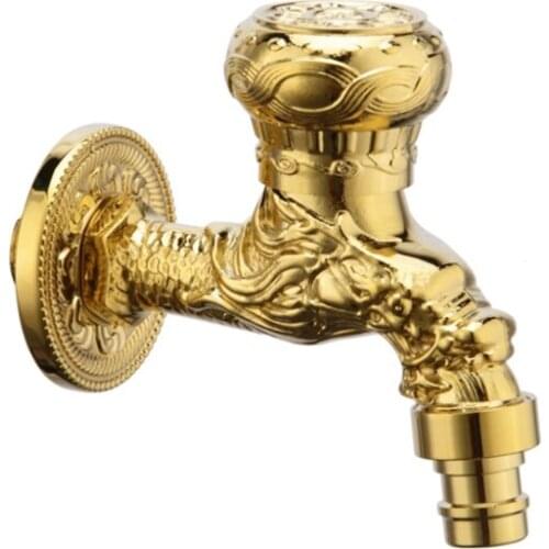1pc Carved Wall Mount Golden Water Wall Small Tap Decorative Garden Faucet Long Washing Machine Water Tap Basin Bibcock Taps