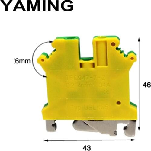 10pcs/lot UK Yellow Green Ground Terminal USLKG5 Terminal Row UK5NJD Guide Parts Pure Copper 4mm2 Square Lug Plate