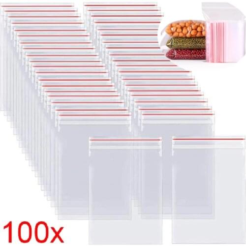 100pcs Resealable Zip Lock Bags Self Seal Clear Plastic Poly Bag Food Storage Package Reclosable Vacuum Fresh Bag