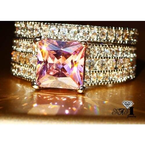 2pcs YaYI Jewelry Top Quality Princess Cut Multi Cubic Zirconia Silver Color Engagement Wedding Set Rings Expensive Gifts