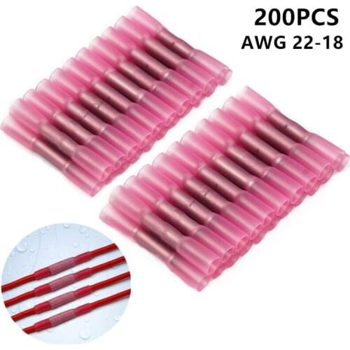 200PCS Waterproof Insulated Heat Shrink Butt Wire Connectors Automobile Wire Cable Crimp Terminals For AWG 22-18 0.5-1.5mm2