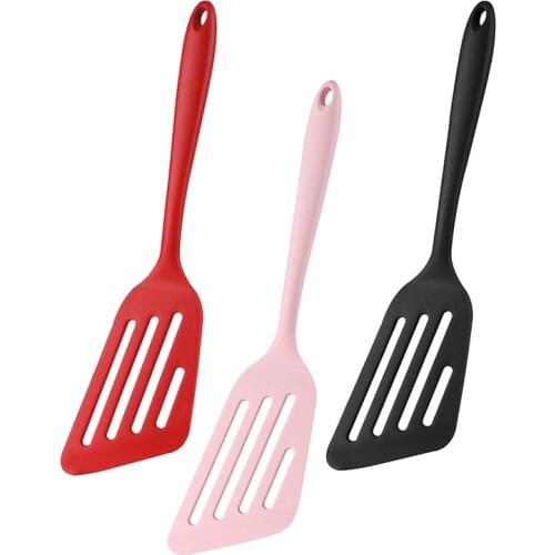 3 Pcs Silicone Slotted Fish Turner Spatula,Non-Stick,Heat Resistant,for Scrapping Flipping Frying Foods(Red&Black&Pink)