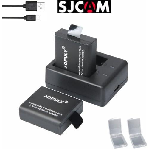 AOPULY Action camera battery with 2Pcs Battery + Dual Charger For EKEN H9 H9R H3 H3R H8 H8R H6S H5Splus SJCAM SJ4000 SJ5000