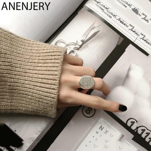 ANENJERY 925 Sterling Silver Minimalist Smooth Round Letter Open Finger Rings Fashion Ring For Women Men Jewelry Gifts S-R743