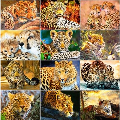 AZQSD 5D Diamond Painting Leopard Cross Stitch Needlework Picture Of Rhinestone Diamond Embroidery Animal Mosaic Gift Home Decor