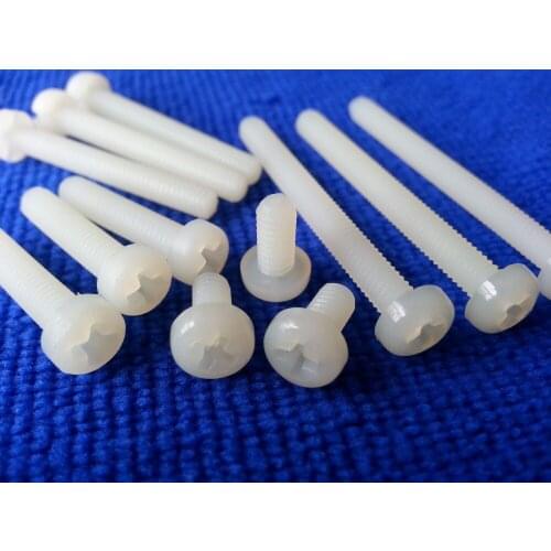 Free Shipping 50pcs M8 Length 10mm 12mm 15mm 20mm 25mm to 40mm 45mm 50mm Nylon screws round Phillips pan head screws White
