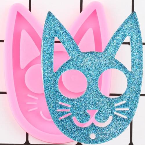 Shiny Cat Head Keychain Silicone Mold DIY Handmade Charms Moulds Resin Crafting Molds Epoxy Jewelry Pendant Polymer Clay Mould