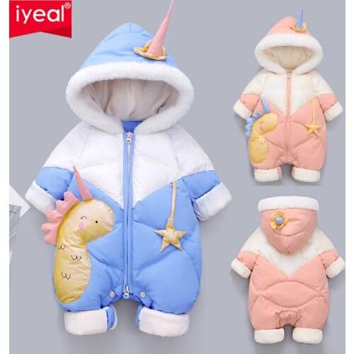 IYEAL Baby Girls Clothes Duck Down Baby Romper Winter Thick Toddler Overalls Baby Boy Jumpsuit Hooded Infant Onesie Snowsuit