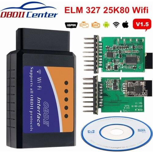 100% Real ELM 327 Wifi 1.5 PIC18F25K80 OBDII Code Reader Elm327 Wi Fi Hardware V1.5 Obd2 Diagnostic Scanner For Ios Android Pc