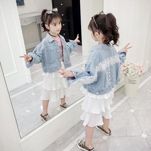 Girls Jeans Jacket 2020 Spring Autumn Toddler Kids Lace Embroidery Cowboy Jacket Childrens Denim Jacket Coat Outerwear Clothes