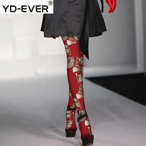 Women tights Brand Design Fan Pattern Silk Female Tide College Wind Tights Red Fashion Tattoo Thin Contraction Hip Pantyhose