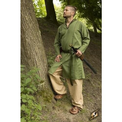 Adult Men Medieval Knight Warrior Costume Green Tunic Clothing Norman Chevalier Braid Viking Pirate Saxon LARP Top Shirt For Men
