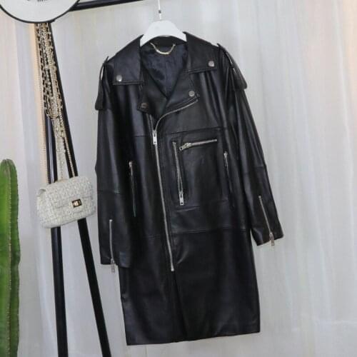 Oversized black long Autumn Winter Women Leather Jacket long sleeve motorcycle Clothing zipper Plus size loose Faux Leather Coat
