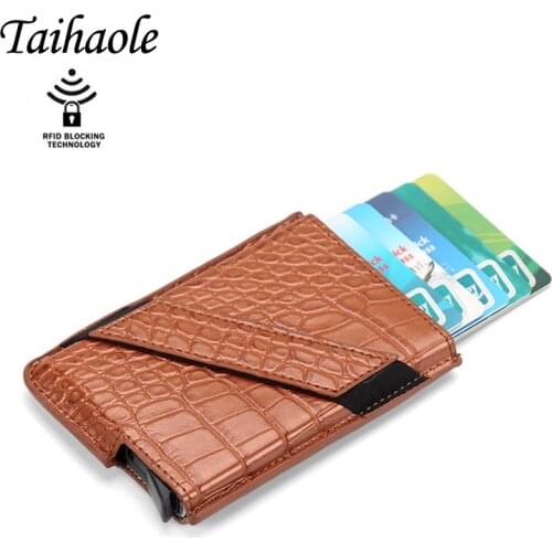 Metal Men Card Holder PU Leather Wallet RFID Aluminium Alloy Credit Card Holder Antitheft Men Wallets Automatic Pop Up Card Case