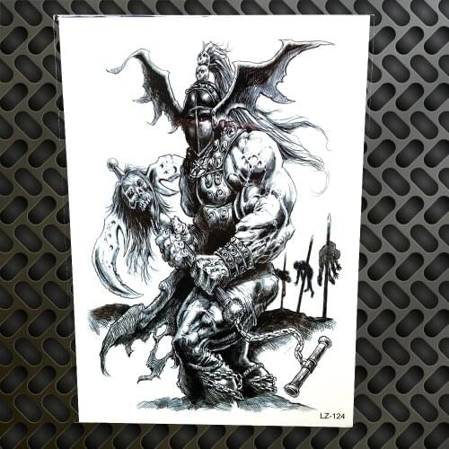 Witch Hunter Black Temporary Tattoo Stickers Muscle Power Man Gladiator Fake Waterproof Tattoo Women Men Body Back Arm Art
