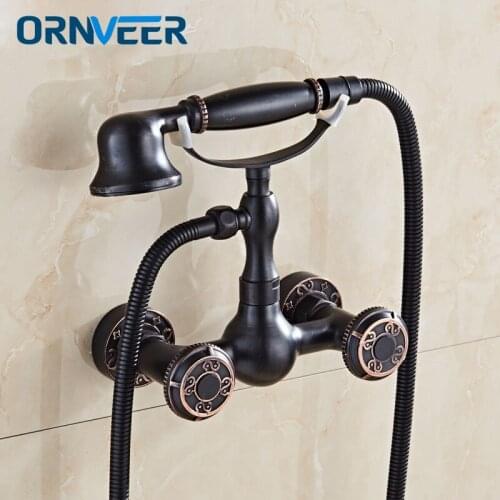Wholesale Black Oil Rubbed Solid brass wall mounted bathroom shower faucet with handheld showers Faucet 3-functions Mixer Valve