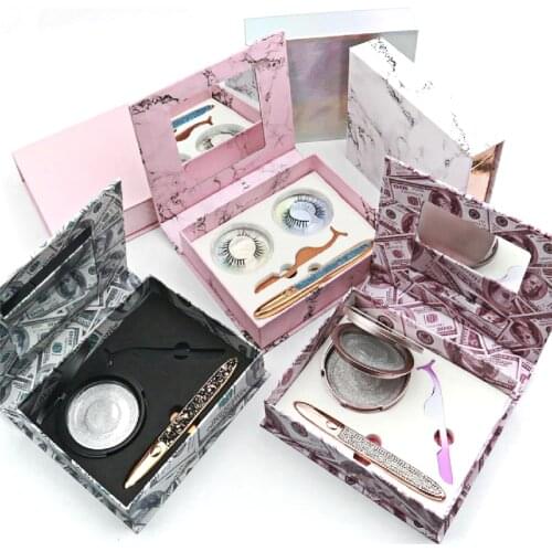 Print logo Dollar style magnet eyelash case mink lashes different empty magnetic force packaging box custom logo makeup