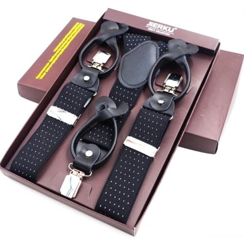 New Mans Suspenders Leather Button Brace Strap Fashion suspensorio Adjustable Belt Ligas Tirantes with Color Box 3.5*120cm