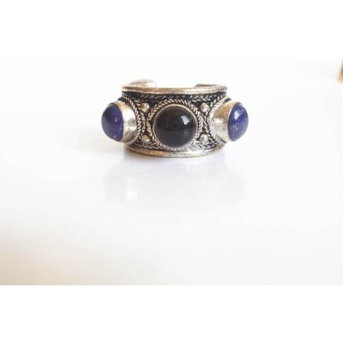 R189 Tibet Ethnic Rings Tibetan Copper inlaid Real Stone Beads Open Rings Lapis Lazuli