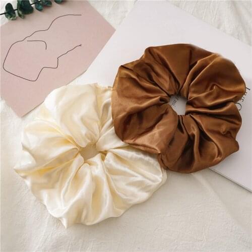 New Satin Silk Scrunchie Hair Ring Headwear Solid Color Elastic Hair Bands Large Size Ponytail Holder Hair Ties Accessories