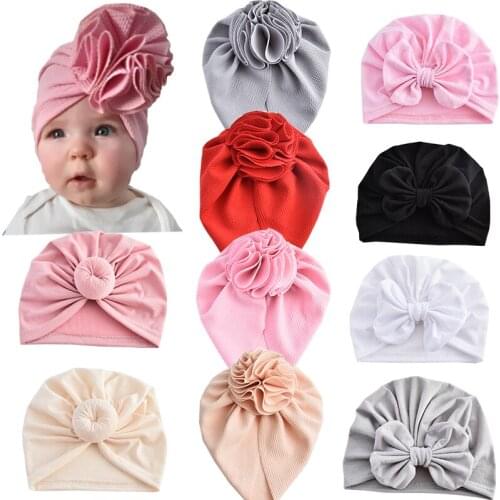 0-3Years Toddler Newborn Baby Flower Bow-Knot Hat Turban Spring Infant Protect Forehead Cap Headwraps Kids Headband Beanies