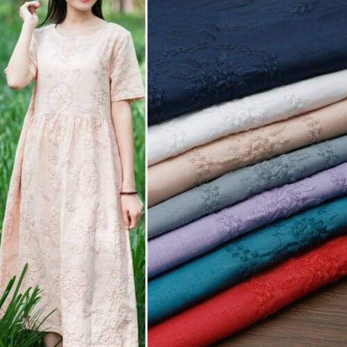 Width 52" High Grade Ramie Embroidered Cloth Cotton Linen Fabric DIY Dress Summer Thin Material By the Half Yard