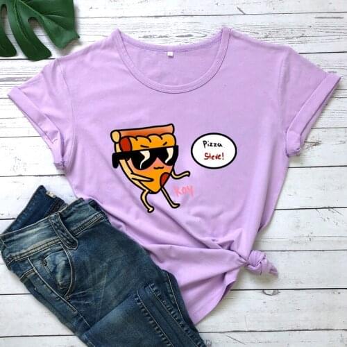 Funny Pizza Graphic Womens T-Shirt Cool Pizza Shirts Creative art Tees Women Fashion Casual pure cotton Vintage Tees