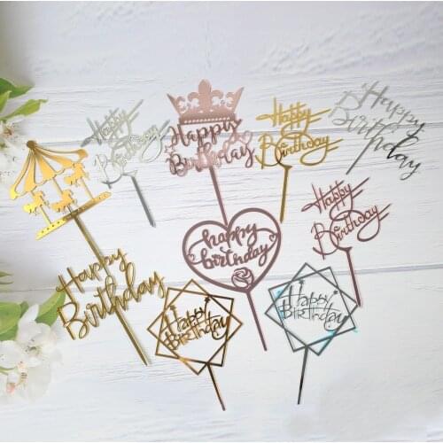 Happy Birthday Cake Topper Supplies Acrylic Baking Insert Cake Decorations tools wedding Birthday Party Cake Top Flag Cupcake