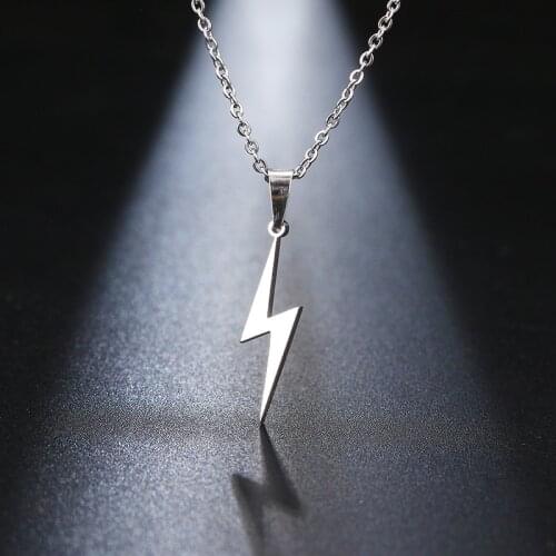 Stainless Steel Silver Gold Lightning Bolt Pendant Vintage Necklace Chain Collar For Women Protection Jewelry Girlfriend Gifts