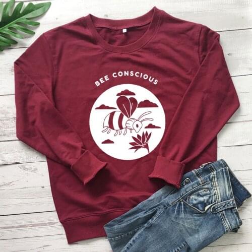 Bee Conscious 100% Cotton Sweatshirt Aesthetic Women Long Sleeve Jumper Graphic Pullovers Streetwear
