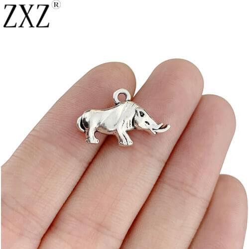 ZXZ 20pcs Tibetan Silver 3D Rhino Animal Charms Pendants Beads 2 Sided for Necklace Bracelet Earring Jewelry Making 22x13mm