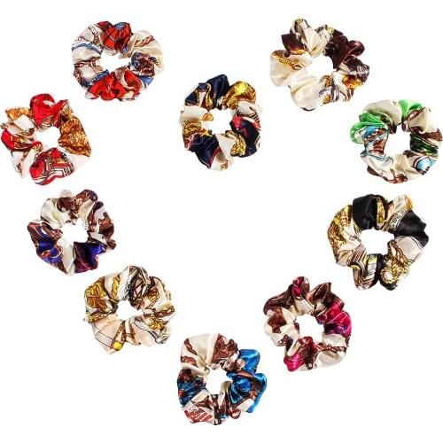 200pcs/lot DIY Simple Multi Fabrics Printing Satin Chain Elasticity Hair Bands Rubber Band Hair Styling Tools Accessories HA1022