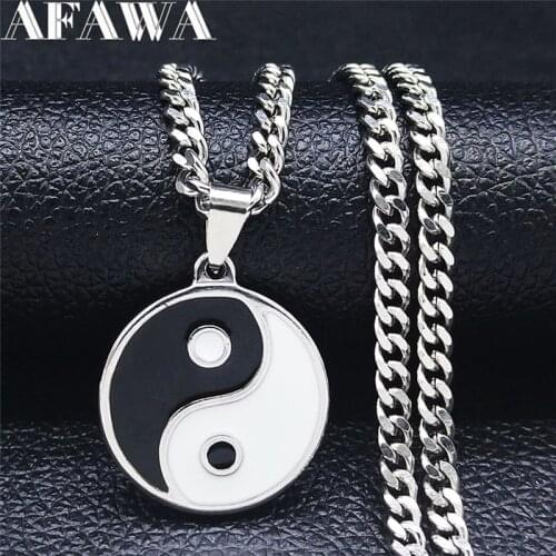 2021 Punk Yinyang Gossip Stainless Steel Chain Necklaces Silver Color Jewelry collier acier inoxydable NK67S02
