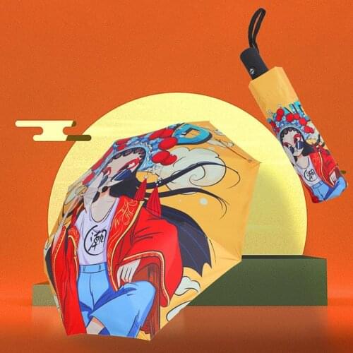 2021 Fashion Anti-dropping Folding Umbrella Windproof Special Fabric Automatic Chinese Style Rain Umbrella Easy Use for Summer