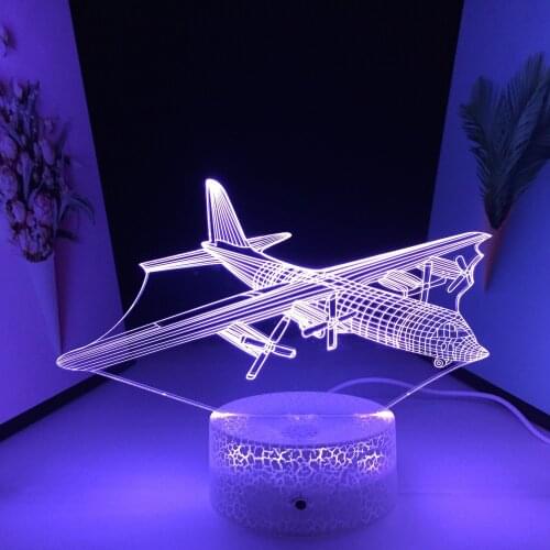 3D Night Lamp Aircraft Series Acrylic Panel White Cracked Base 7 Color Changes With Remote Control Bedroom Ornaments LED Light