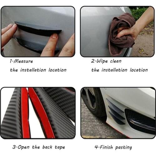 4Pcs/set Black Carbon Fiber Car Spoiler Canards Fit Front Bumper Lip Splitter Fin Air Knife Auto Body Kit Valence Chin Accessory
